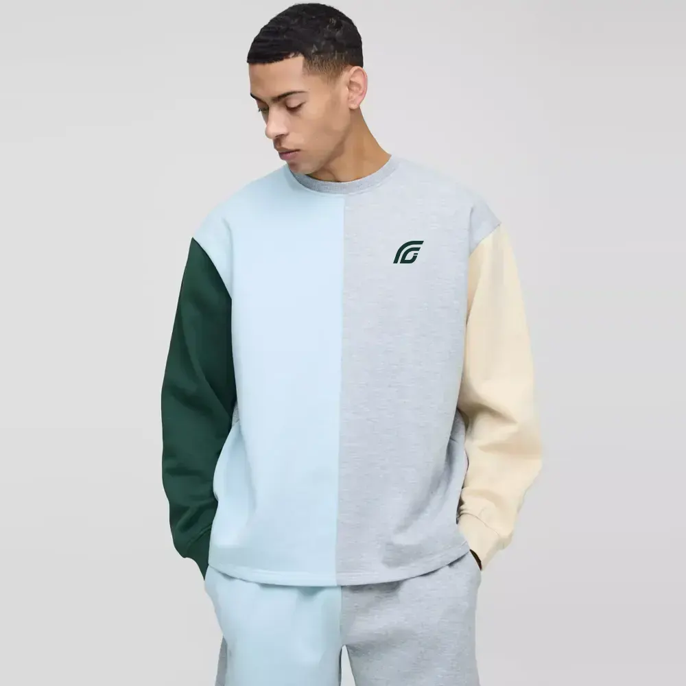 Oversized Man Colour Block Zip Funnel Neck Sweatshirt